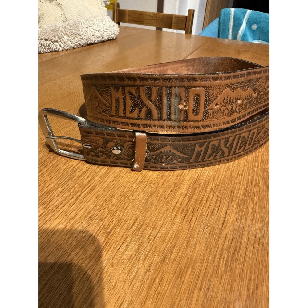 Vintage Hand Tooled Leather Belt Mexico Eagle‎ Western Vaquero Brown Size 42